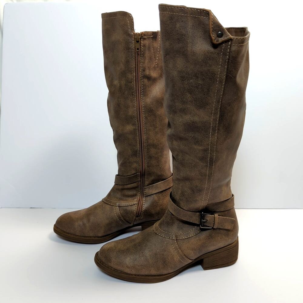 Brown Knee High Riding Boots Size 6M Buckle Accent (Sugar) - Picture 2 of 12